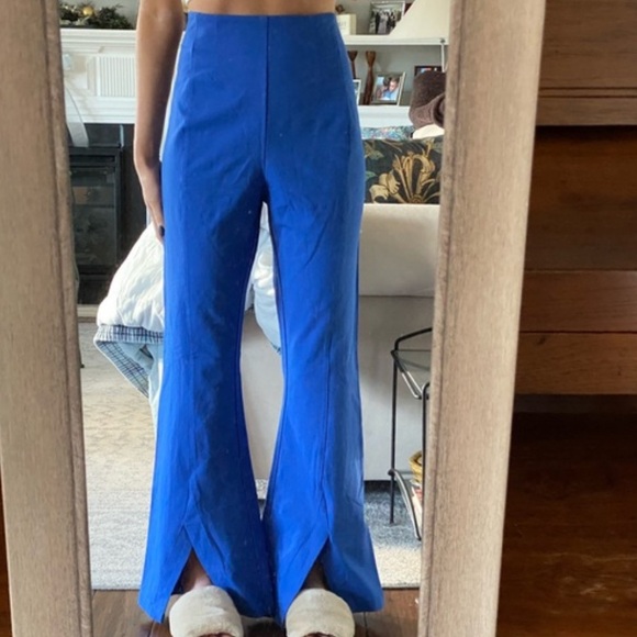 Free People Real Deal Slit Flare Pants Bell Bottom High Waisted Blue. Size XS - Picture 11 of 13
